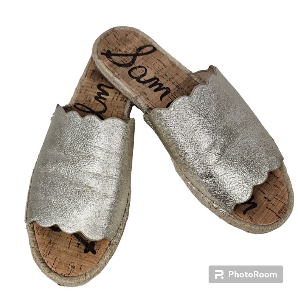 Sam Edelman "Andy" Metallic Gold Leather Slides Women's Size 8